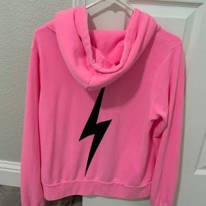 Aviator Nation Neon Pink Lightning Bolt Zip Up Jacket Neon Pink Small